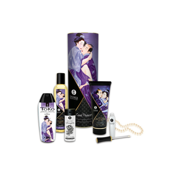 Coffret collection plaisirs charnels 5 produits Shunga + un collier de perles 